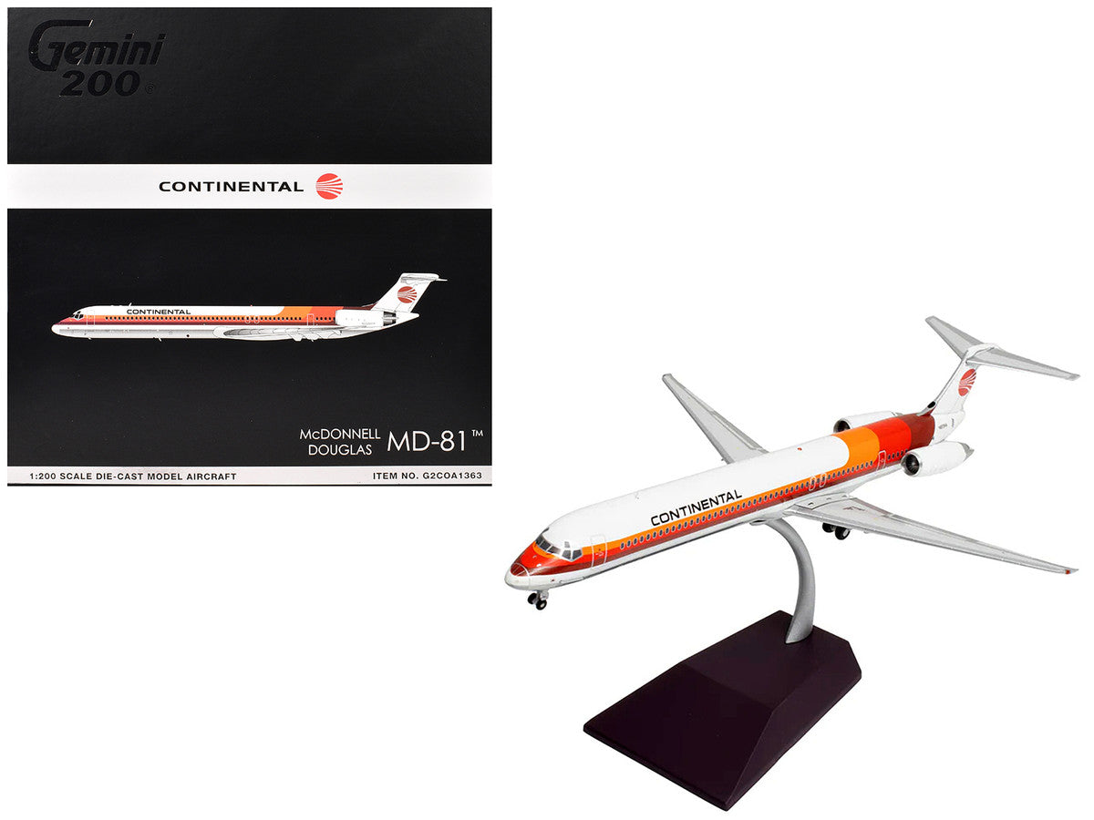 McDonnell Douglas MD-81 Commercial Aircraft "Continental Airlines" (N859HA) White with Red and Orange Stripes "Gemini 200" Series 1/200 Diecast Model Airplane by GeminiJets 2