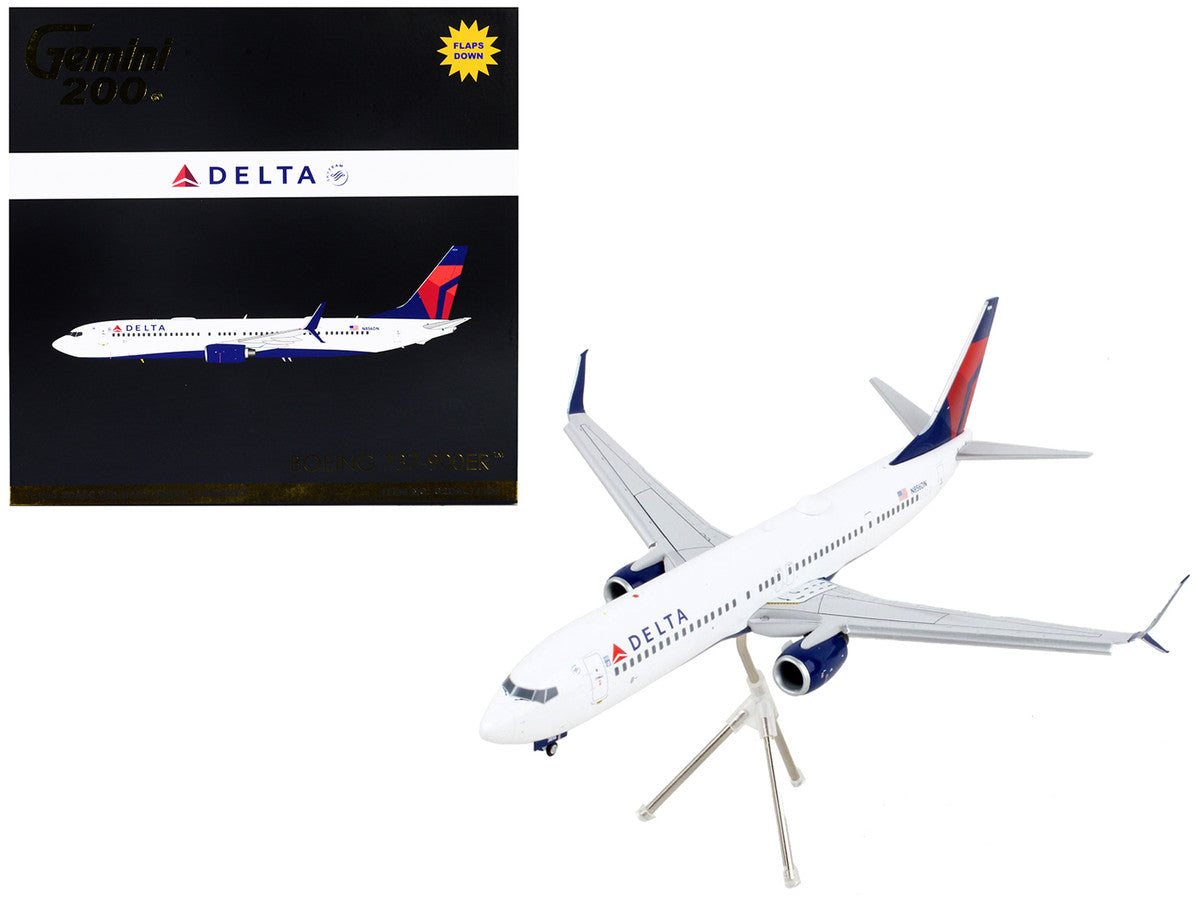 Boeing 737-900ER Commercial Aircraft with Flaps Down "Delta Air Lines" White with Blue and Red Tail "Gemini 200" Series 1/200 Diecast Model Airplane by GeminiJets-0