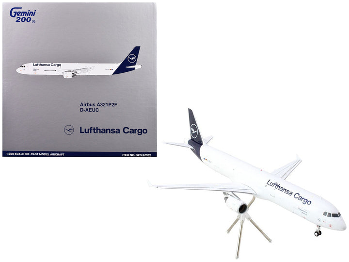 Airbus A321P2F Commercial Aircraft "Lufthansa Cargo" (D-AEUC) White with Blue Tail "Gemini 200" Series 1/200 Diecast Model Airplane by GeminiJets-0