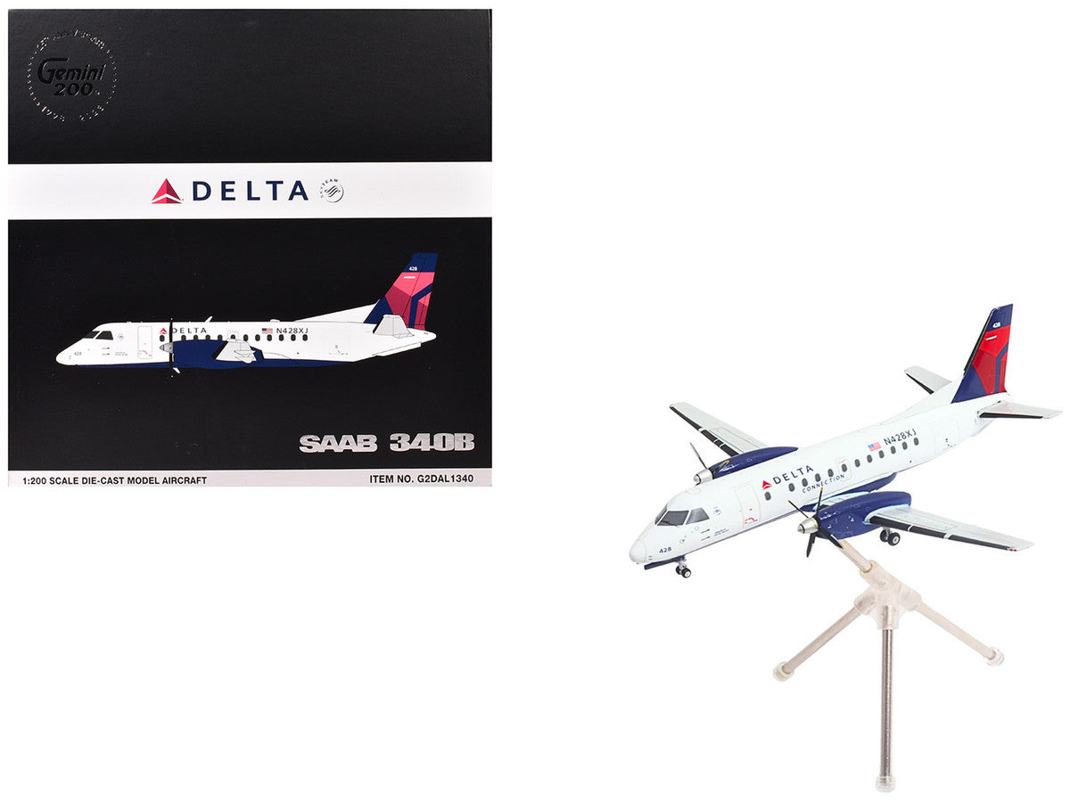 Saab 340B Commercial Aircraft "Delta Connection - Mesaba Airlines" (N428XJ) White with Red and Blue Tail "Gemini 200" Series 1/200 Diecast Model Airplane by GeminiJets