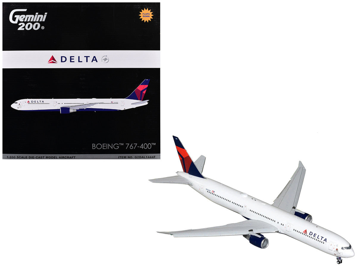 Boeing 767-400ER Commercial Aircraft with Flaps Down "Delta Air Lines" (N482MH) White with Blue and Red Tail "Gemini 200" Series 1/200 Diecast Model Airplane by GeminiJets-0