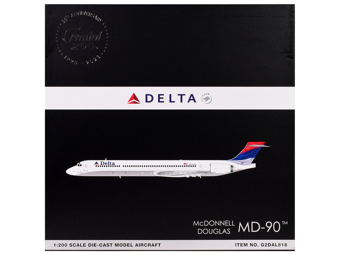 McDonnell Douglas MD-90 Commercial Aircraft "Delta Air Lines" (N910DN) White with Blue and Red Tail "Gemini 200" Series 1/200 Diecast Model Airplane by GeminiJets-1