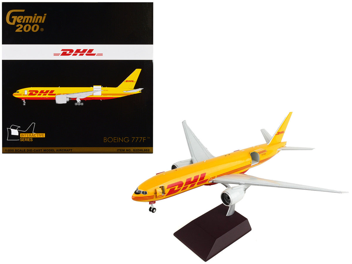 Boeing 777F Commercial Aircraft "DHL" Yellow "Gemini 200 - Interactive" Series 1/200 Diecast Model Airplane by GeminiJets-0