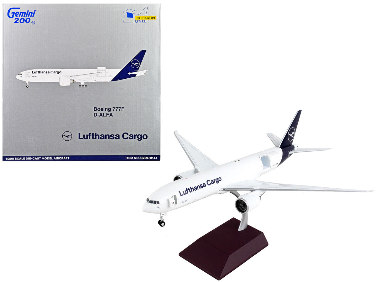 Boeing 777F Commercial Aircraft "Lufthansa Cargo" White with Blue Tail "Gemini 200 - Interactive" Series 1/200 Diecast Model Airplane by GeminiJets-0