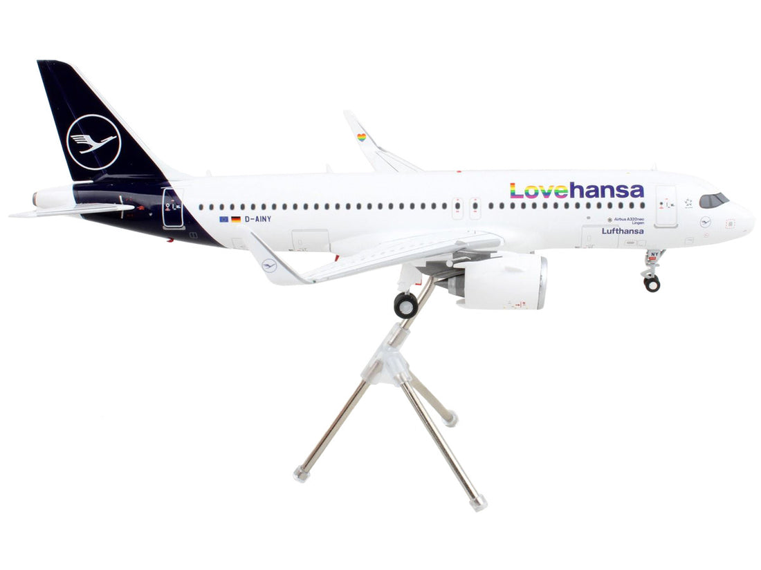 Airbus A320neo Commercial Aircraft "Lufthansa - LoveHansa" White with Blue Tail "Gemini 200" Series 1/200 Diecast Model Airplane by GeminiJets-1