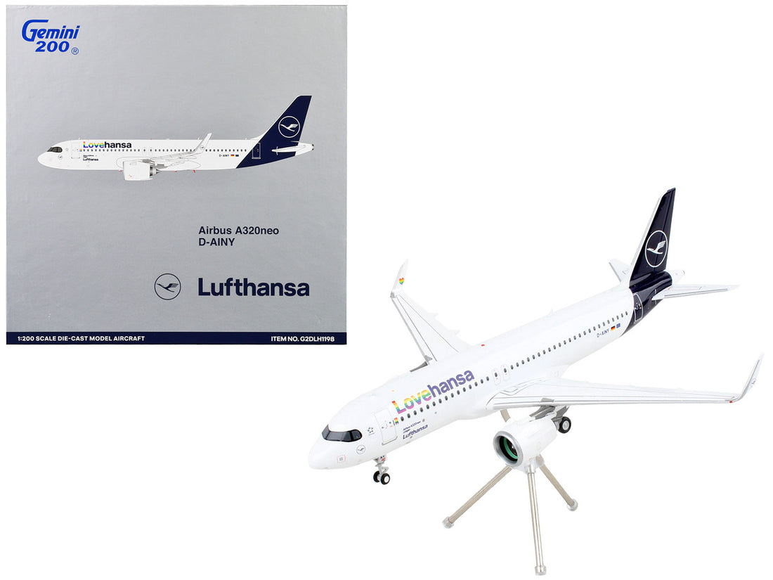 Airbus A320neo Commercial Aircraft "Lufthansa - LoveHansa" White with Blue Tail "Gemini 200" Series 1/200 Diecast Model Airplane by GeminiJets-0