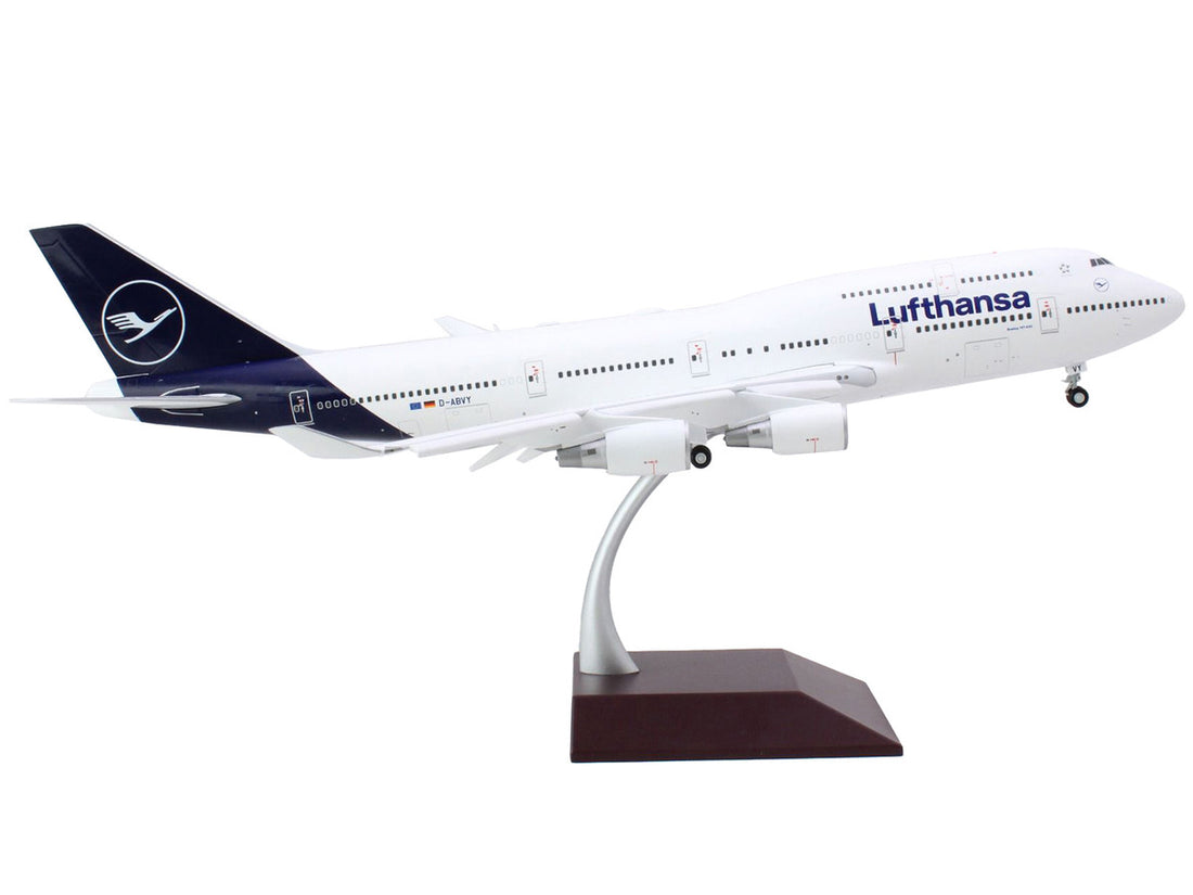 Boeing 747-400 Commercial Aircraft with Flaps Down "Lufthansa" (D-ABVY) White with Dark Blue Tail "Gemini 200" Series 1/200 Diecast Model Airplane by GeminiJets-1