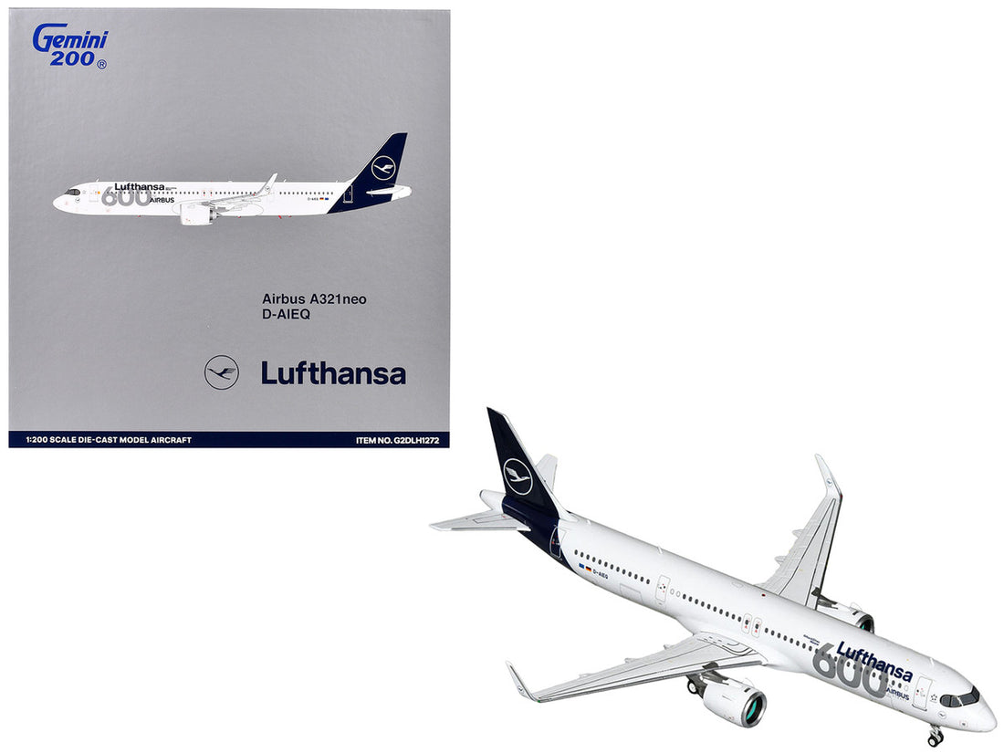 Airbus A321neo Commercial Aircraft "Lufthansa - 600th Airbus Aircraft" (D-AIEQ) White with Dark Blue Tail "Gemini 200" Series 1/200 Diecast Model Airplane by GeminiJets-2