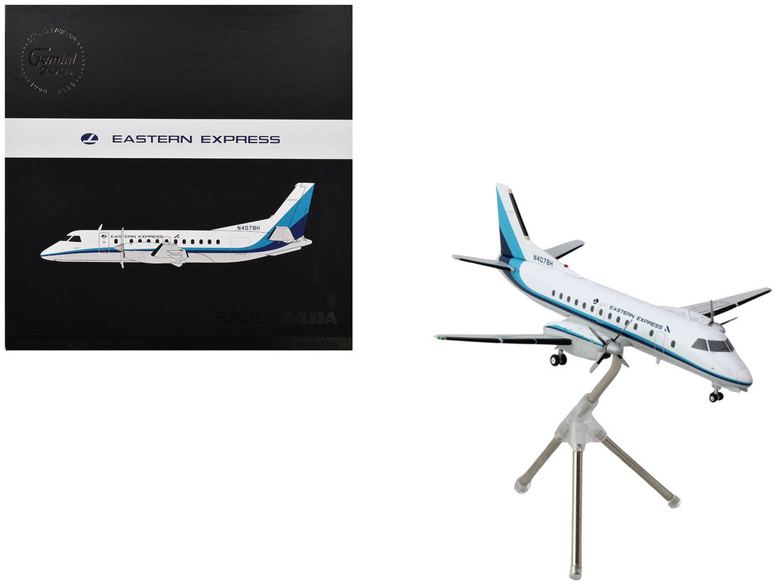 Saab 340A Commercial Aircraft "Eastern Express/Bar Harbor" (N407BH) White with Blue Stripes "Gemini 200" Series 1/200 Diecast Model Airplane by GeminiJets-0