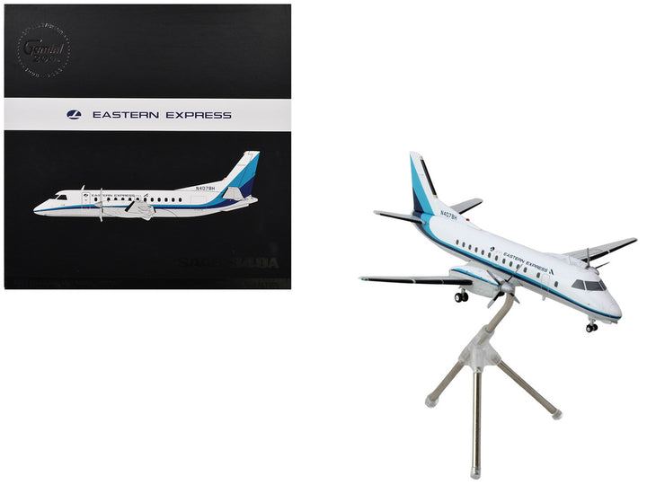 Saab 340A Commercial Aircraft "Eastern Express/Bar Harbor" (N407BH) White with Blue Stripes "Gemini 200" Series 1/200 Diecast Model Airplane by GeminiJets-0