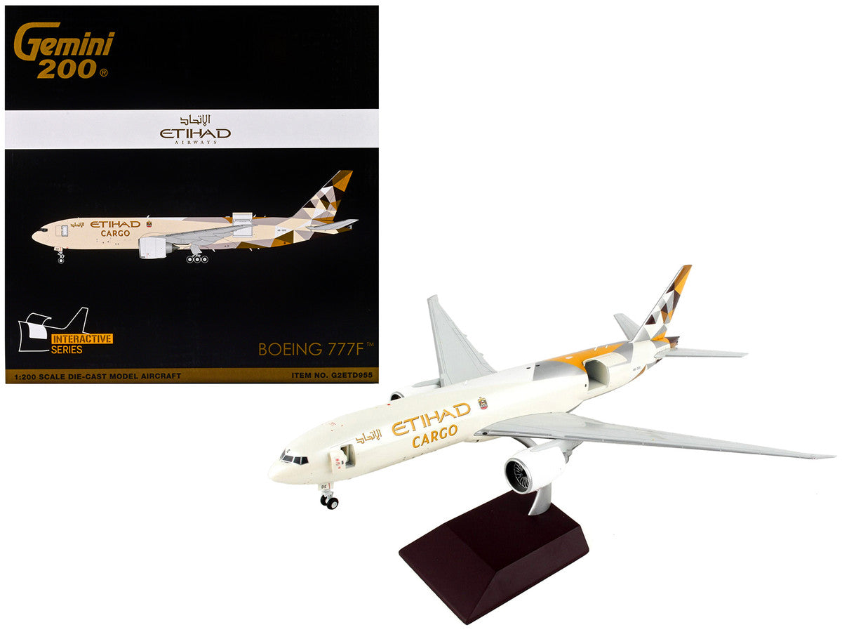 Boeing 777F Commercial Aircraft "Etihad Airways Cargo" Beige with Tail Graphics "Gemini 200 - Interactive" Series 1/200 Diecast Model Airplane by GeminiJets-0
