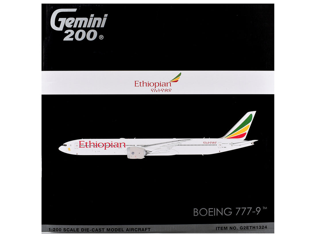 Boeing 777-9 Commercial Aircraft "Ethiopian Airlines" (ET-BBX) White with Tail Stripes "Gemini 200" Series 1/200 Diecast Model Airplane by GeminiJets-2