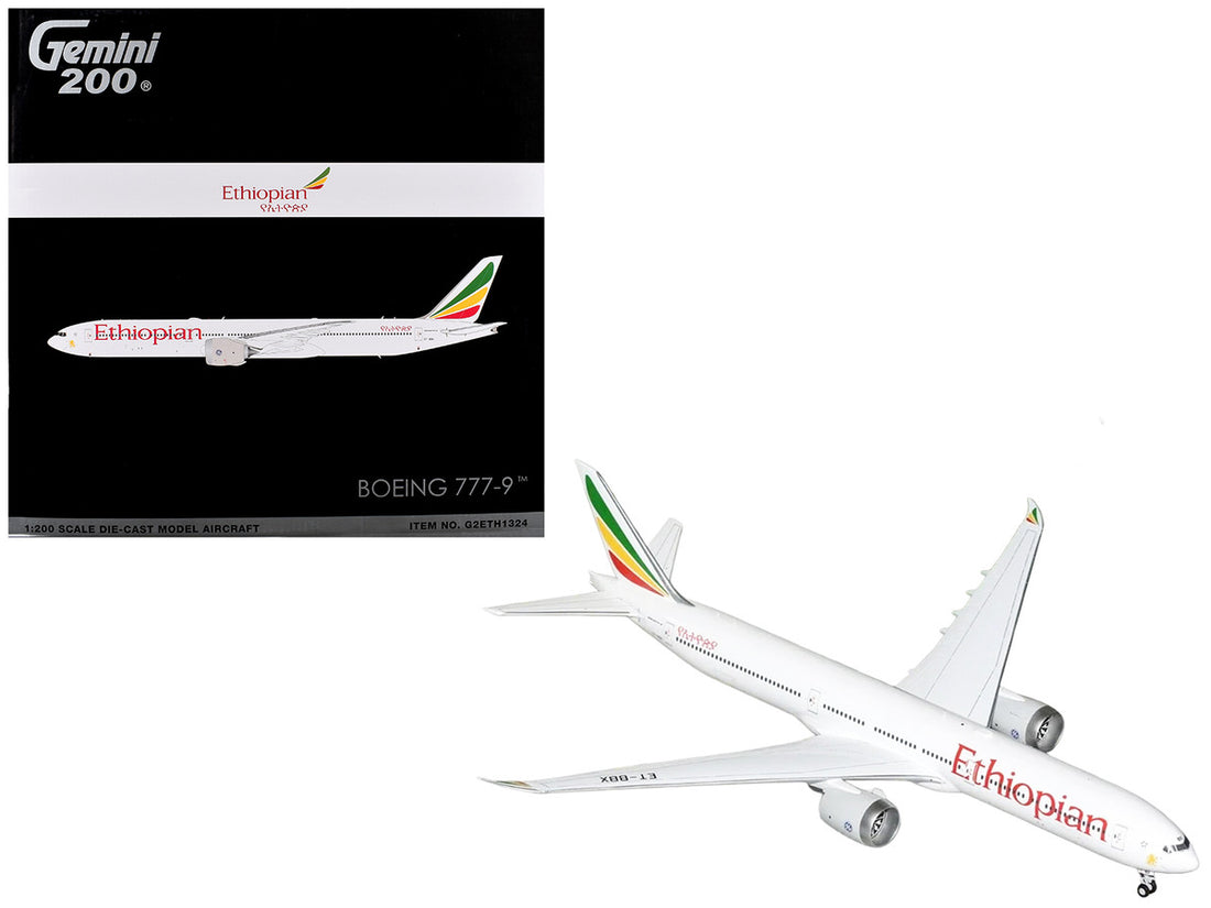 Boeing 777-9 Commercial Aircraft "Ethiopian Airlines" (ET-BBX) White with Tail Stripes "Gemini 200" Series 1/200 Diecast Model Airplane by GeminiJets-0