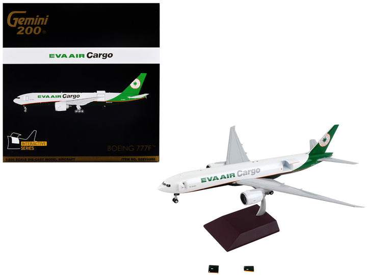 Boeing 777F Commercial Aircraft "Eva Air Cargo" White with Green Tail "Gemini 200 - Interactive" Series 1/200 Diecast Model Airplane by GeminiJets-0