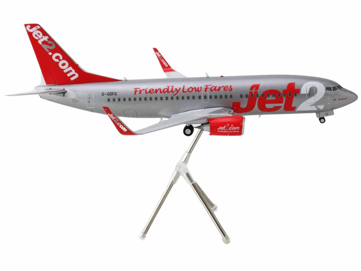 Boeing 737-300 Commercial Aircraft "Jet2" (G-GDFG) Gray Metallic with Red Tail "Gemini 200" Series 1/200 Diecast Model Airplane by GeminiJets-1