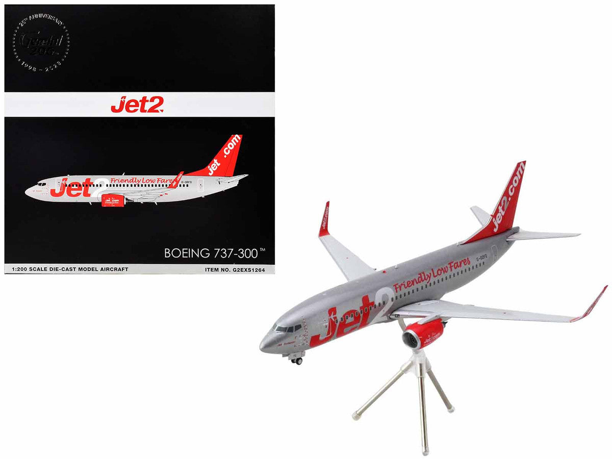 Boeing 737-300 Commercial Aircraft "Jet2" (G-GDFG) Gray Metallic with Red Tail "Gemini 200" Series 1/200 Diecast Model Airplane by GeminiJets-0