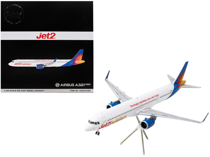 Airbus A321neo Commercial Aircraft "Jet2Holidays" (G-SUNB) White with Tail Graphics "Gemini 200" Series 1/200 Diecast Model Airplane by GeminiJets 2