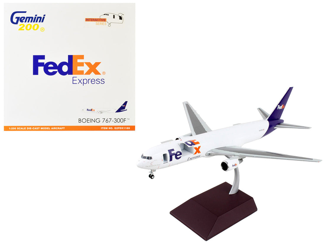 Boeing 767-300F Commercial Aircraft "Federal Express" White with Purple Tail "Interactive Series" 1/200 Diecast Model Airplane by GeminiJets-0