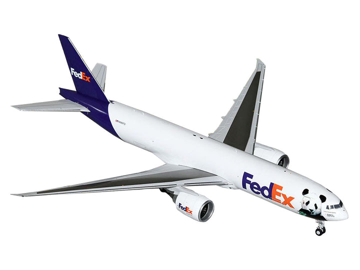 Boeing 777-200LR Commercial Aircraft "FedEx - Panda Livery" (N886FD) White with Purple Tail "Gemini 200" Series 1/200 Diecast Model Airplane by GeminiJets-0