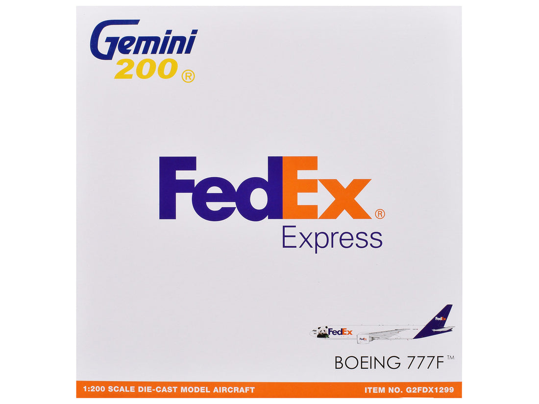 Boeing 777-200LR Commercial Aircraft "FedEx - Panda Livery" (N886FD) White with Purple Tail "Gemini 200" Series 1/200 Diecast Model Airplane by GeminiJets-1