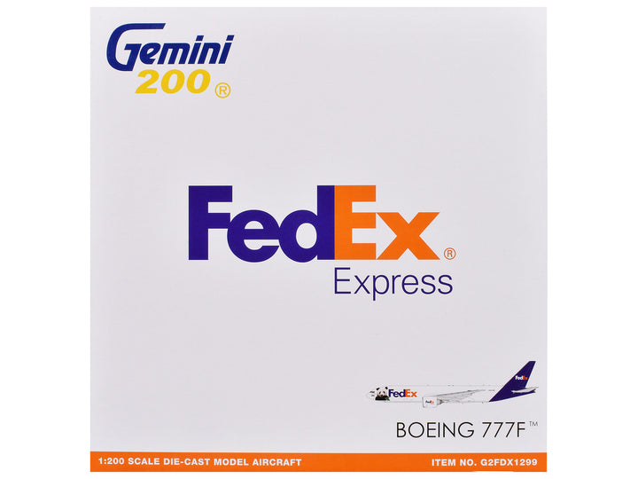 Boeing 777-200LR Commercial Aircraft "FedEx - Panda Livery" (N886FD) White with Purple Tail "Gemini 200" Series 1/200 Diecast Model Airplane by GeminiJets-1