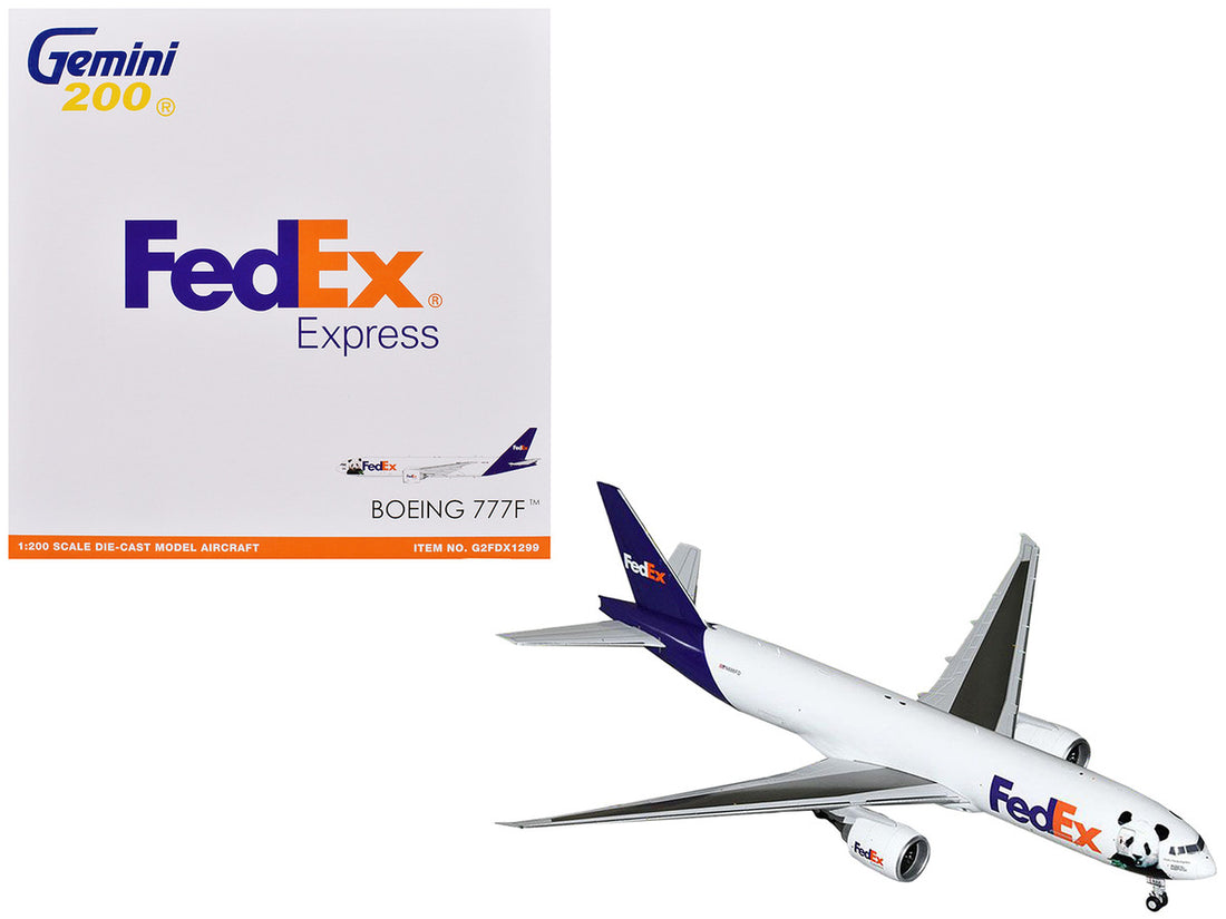 Boeing 777-200LR Commercial Aircraft "FedEx - Panda Livery" (N886FD) White with Purple Tail "Gemini 200" Series 1/200 Diecast Model Airplane by GeminiJets-2
