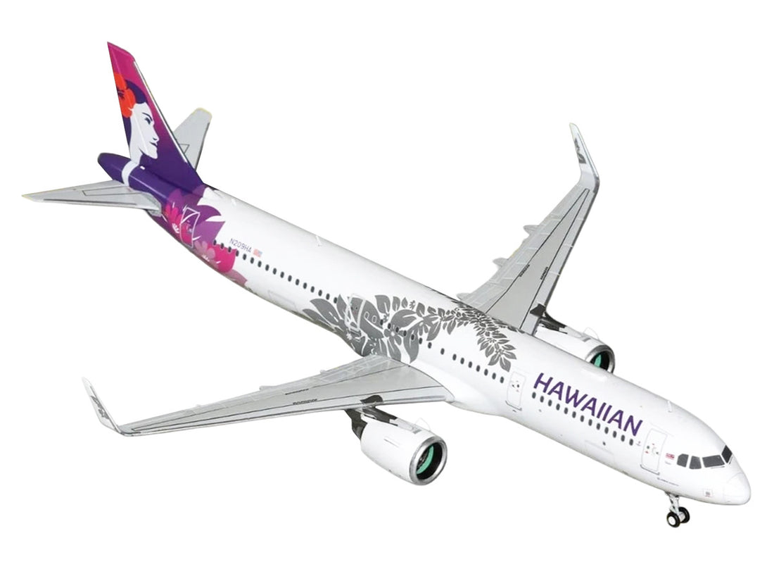 Airbus A321neo Commercial Aircraft "Hawaiian Airlines" (N209HA) White with Purple Tail and Graphics "Gemini 200" Series 1/200 Diecast Model Airplane by GeminiJets-1
