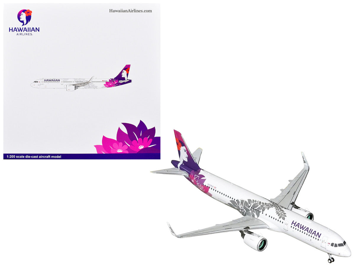 Airbus A321neo Commercial Aircraft "Hawaiian Airlines" (N209HA) White with Purple Tail and Graphics "Gemini 200" Series 1/200 Diecast Model Airplane by GeminiJets-0