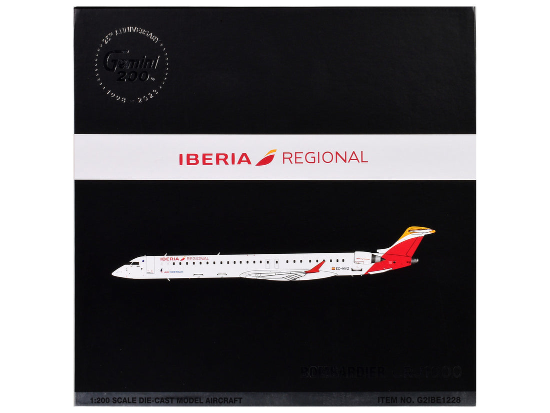 Bombardier CRJ1000 Commercial Aircraft "Iberia Regional" (EC-MVZ) White with Red Tail "Gemini 200" Series 1/200 Diecast Model Airplane by GeminiJets-1