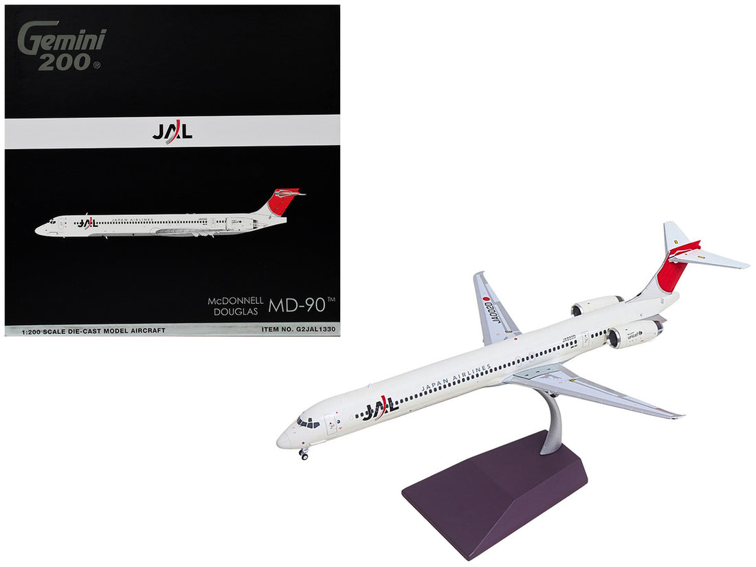 McDonnell Douglas MD-90 Commercial Aircraft "Japan Airlines" (JA002D) White with Red Tail "Gemini 200" Series 1/200 Diecast Model by GeminiJets-4
