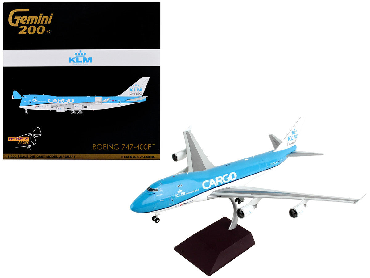 Boeing 747-400F Commercial Aircraft "KLM Royal Dutch Airlines Cargo" Blue with White Tail "Gemini 200 - Interactive" Series 1/200 Diecast Model Airplane by GeminiJets-0