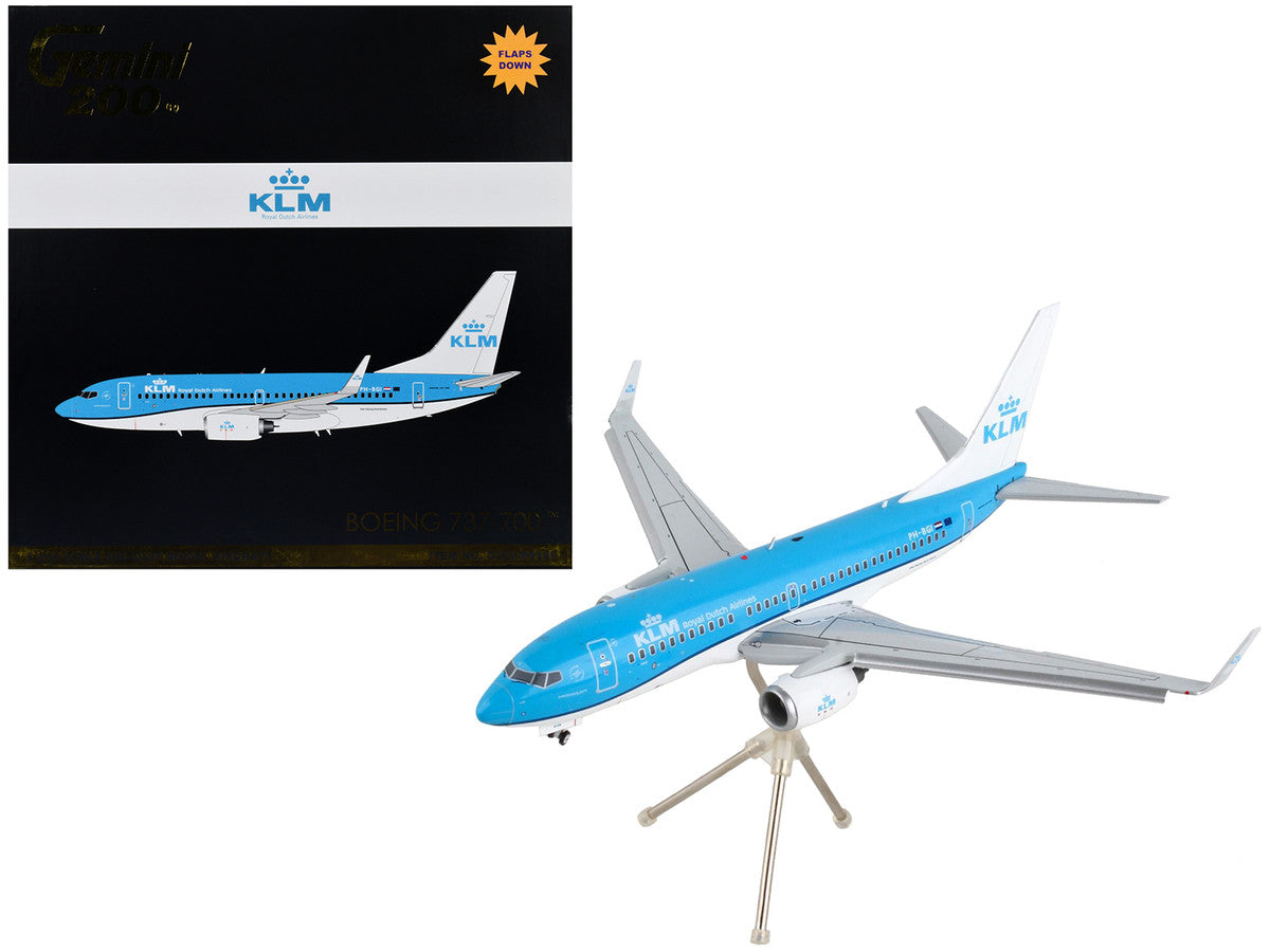 Boeing 737-700 Commercial Aircraft with Flaps Down "KLM Royal Dutch Airlines" Blue with White Tail "Gemini 200" Series 1/200 Diecast Model Airplane by GeminiJets-0