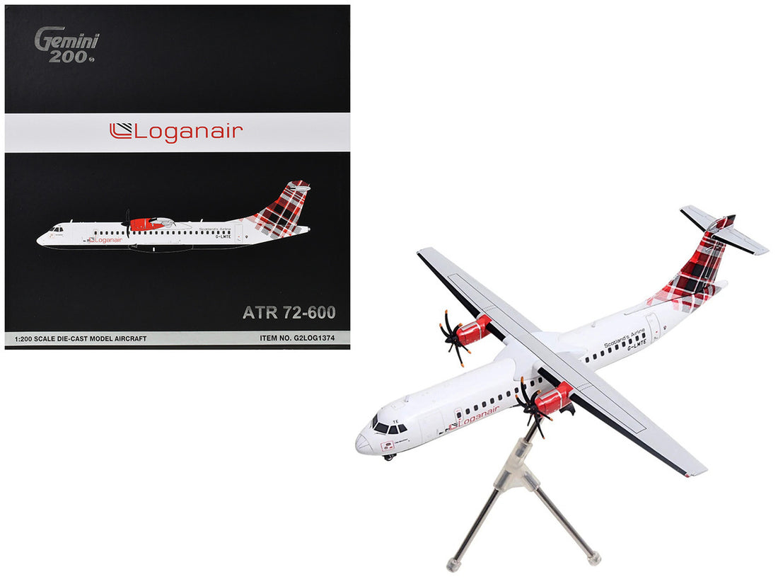 ATR 72-600 Commercial Aircraft "Loganair - Scotland's Airline" (G-LMTE) White with Red Plaid Tail "Gemini 200" Series 1/200 Diecast Model Airplane by GeminiJets-4