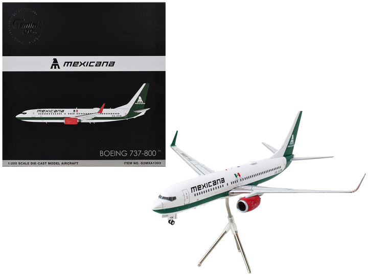 Boeing 737-800 Commercial Aircraft "Mexicana" (XA-ASM) White with Green Stripes "Gemini 200" Series 1/200 Diecast Model Airplane by GeminiJets-0