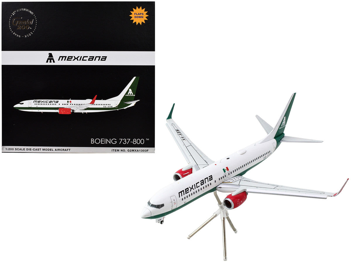 Boeing 737-800 Commercial Aircraft with Flaps Down "Mexicana" (XA-ASM) White with Green Stripes "Gemini 200" Series 1/200 Diecast Model Airplane by GeminiJets-2