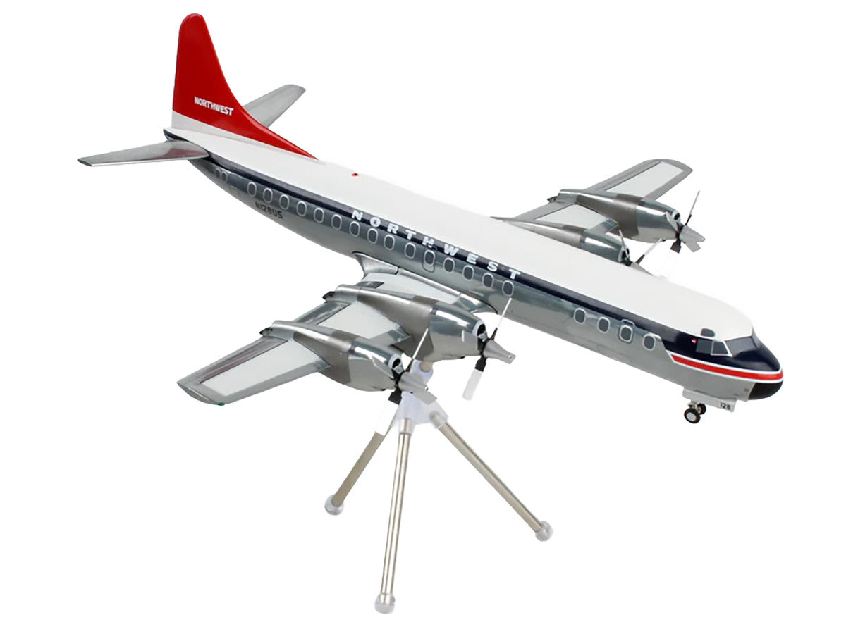 Lockheed L-188 Electra Commercial Aircraft "Northwest Orient" (N128US) White and Gray with Blue Stripes and Red Tail "Gemini 200" Series 1/200 Diecast Model Airplane by GeminiJets 3