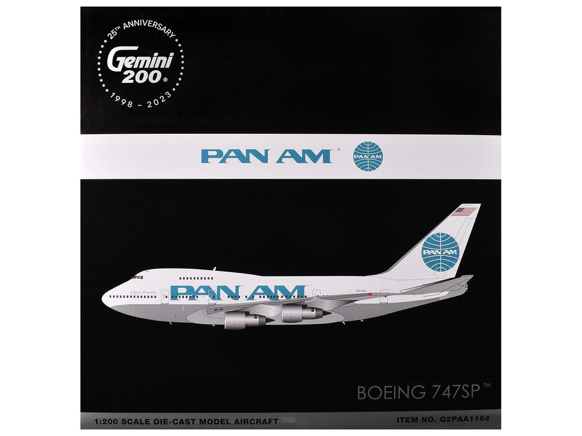 Boeing 747SP Commercial Aircraft "Pan American Airways" (N531PA) White with Blue Tail Graphics "Gemini 200" Series 1/200 Diecast Model Airplane by GeminiJets-2
