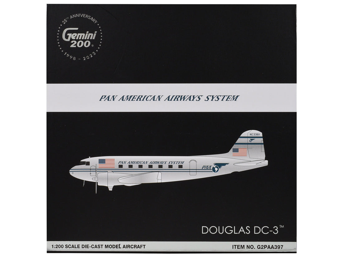 Douglas DC-3 Commercial Aircraft "Pan American Airways" (NC33611) Polished Metal Finish "Gemini 200" Series 1/200 Diecast Model Airplane by GeminiJets-2