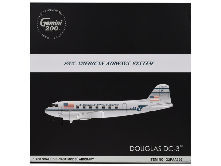 Douglas DC-3 Commercial Aircraft "Pan American Airways" (NC33611) Polished Metal Finish "Gemini 200" Series 1/200 Diecast Model Airplane by GeminiJets-2