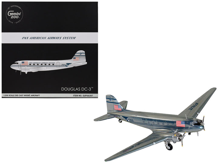 Douglas DC-3 Commercial Aircraft "Pan American Airways" (NC33611) Polished Metal Finish "Gemini 200" Series 1/200 Diecast Model Airplane by GeminiJets-0