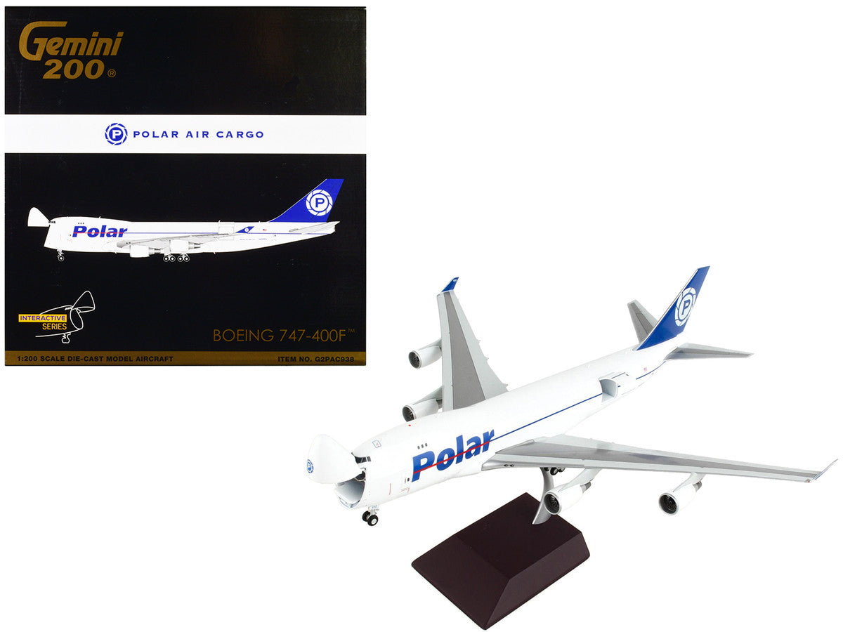 Boeing 747-400F Commercial Aircraft "Polar Air Cargo" White with Blue Tail "Gemini 200 - Interactive" Series 1/200 Diecast Model Airplane by GeminiJets-0