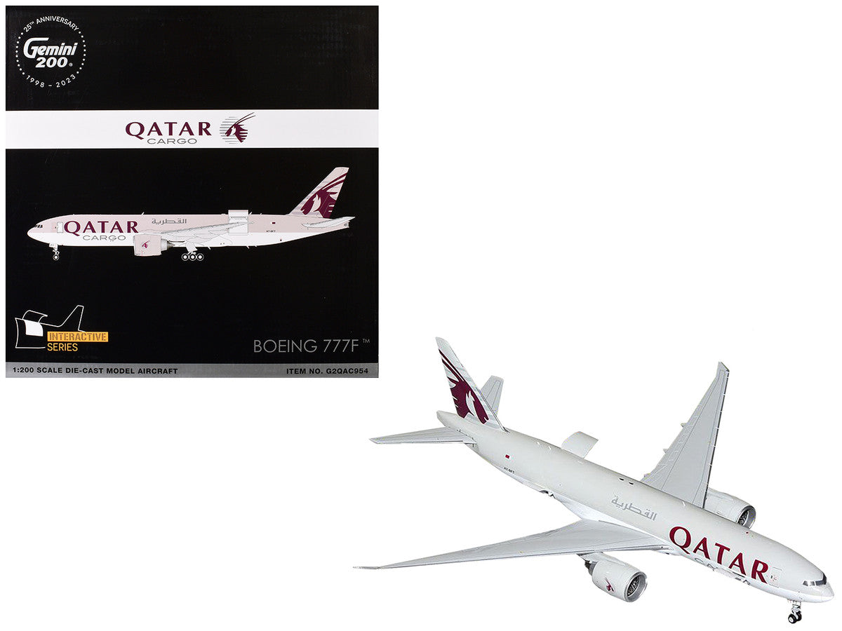 Boeing 777F Commercial Aircraft "Qatar Cargo" (A7-BFT) Gray with Tail Graphics "Gemini 200 - Interactive" Series 1/200 Diecast Model Airplane by GeminiJets-2