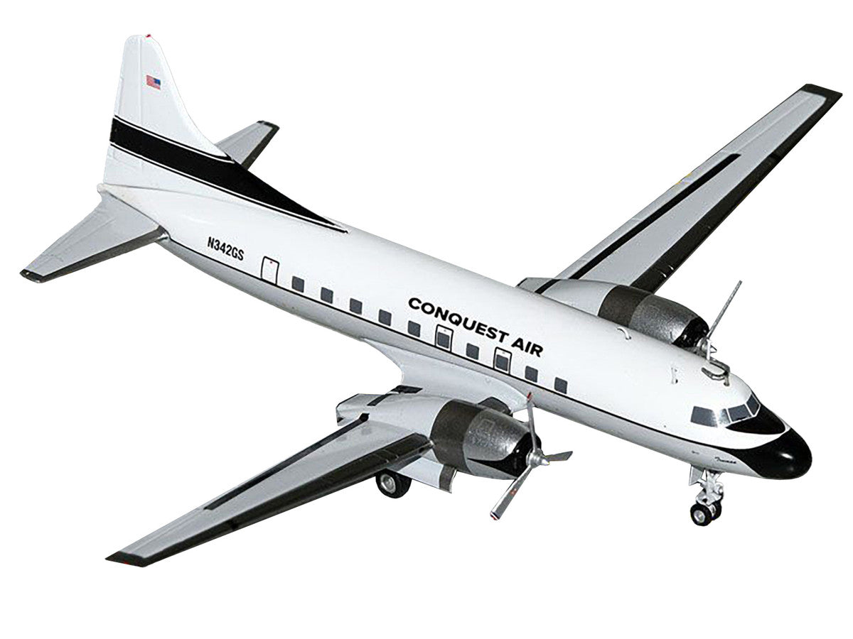 Convair C-131 Commercial Aircraft "Conquest Air Cargo" (N342GS) White with Black Tail Stripes "Gemini 200" Series 1/200 Diecast Model Airplane by GeminiJets-0