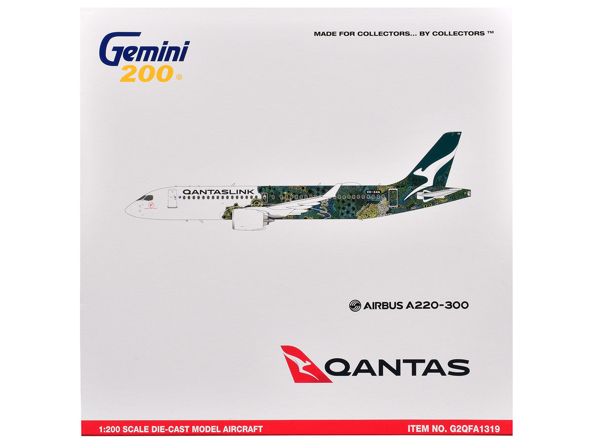 Airbus A220-300 Commercial Aircraft "QantasLink - Minyma Kutjara Tjukurpa Livery" (N531PA) White with Green Graphics "Gemini 200" Series 1/200 Diecast Model Airplane by GeminiJets-2