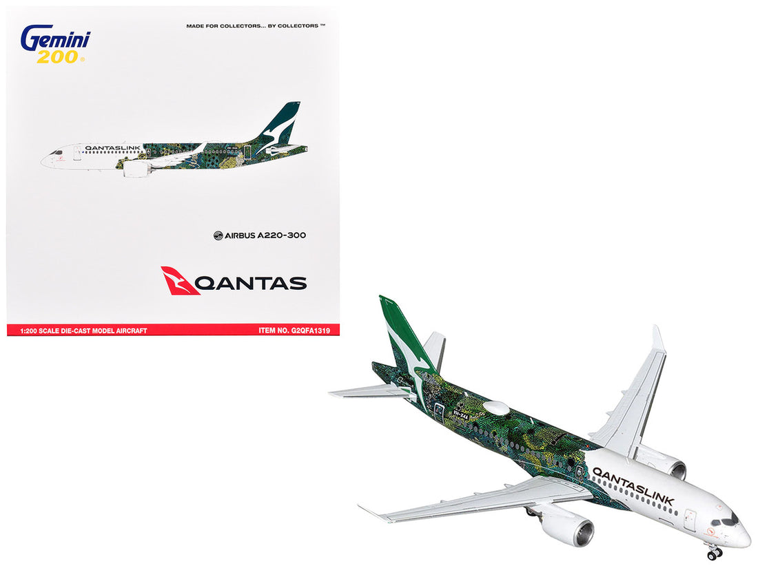 Airbus A220-300 Commercial Aircraft "QantasLink - Minyma Kutjara Tjukurpa Livery" (N531PA) White with Green Graphics "Gemini 200" Series 1/200 Diecast Model Airplane by GeminiJets-0