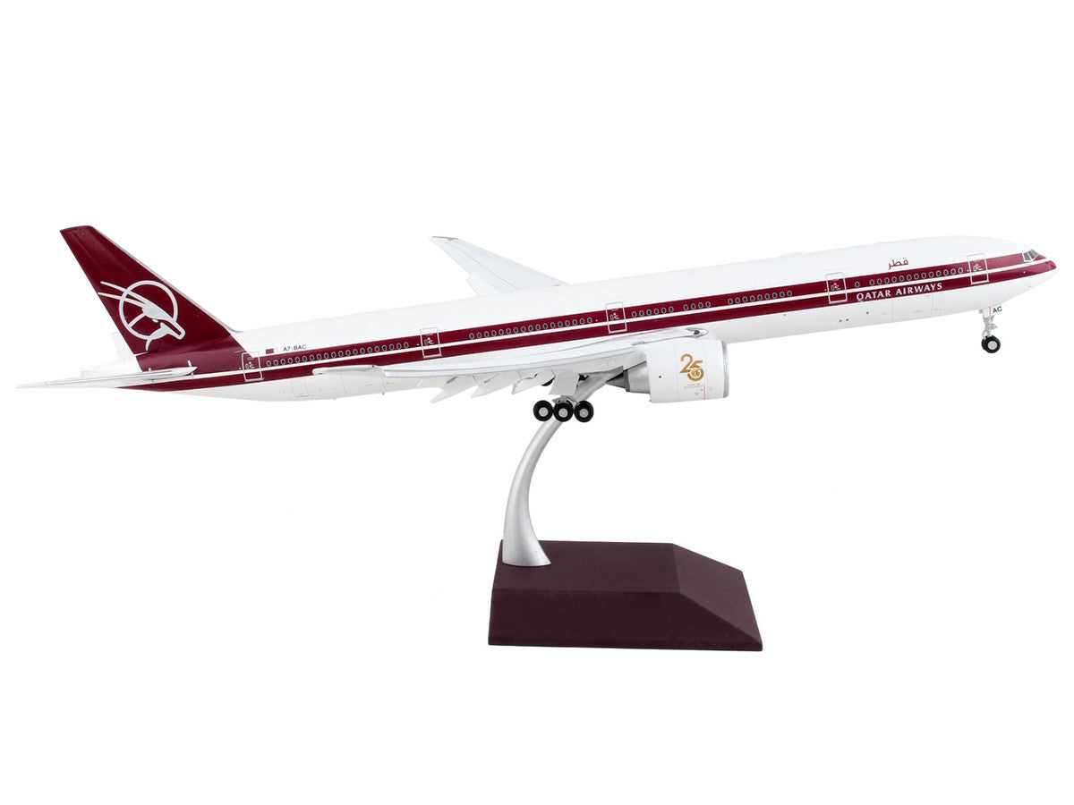 Boeing 777-300ER Commercial Aircraft with Flaps Down "Qatar Airways" White with Dark Red Stripes "Gemini 200" Series 1/200 Diecast Model Airplane by GeminiJets-2