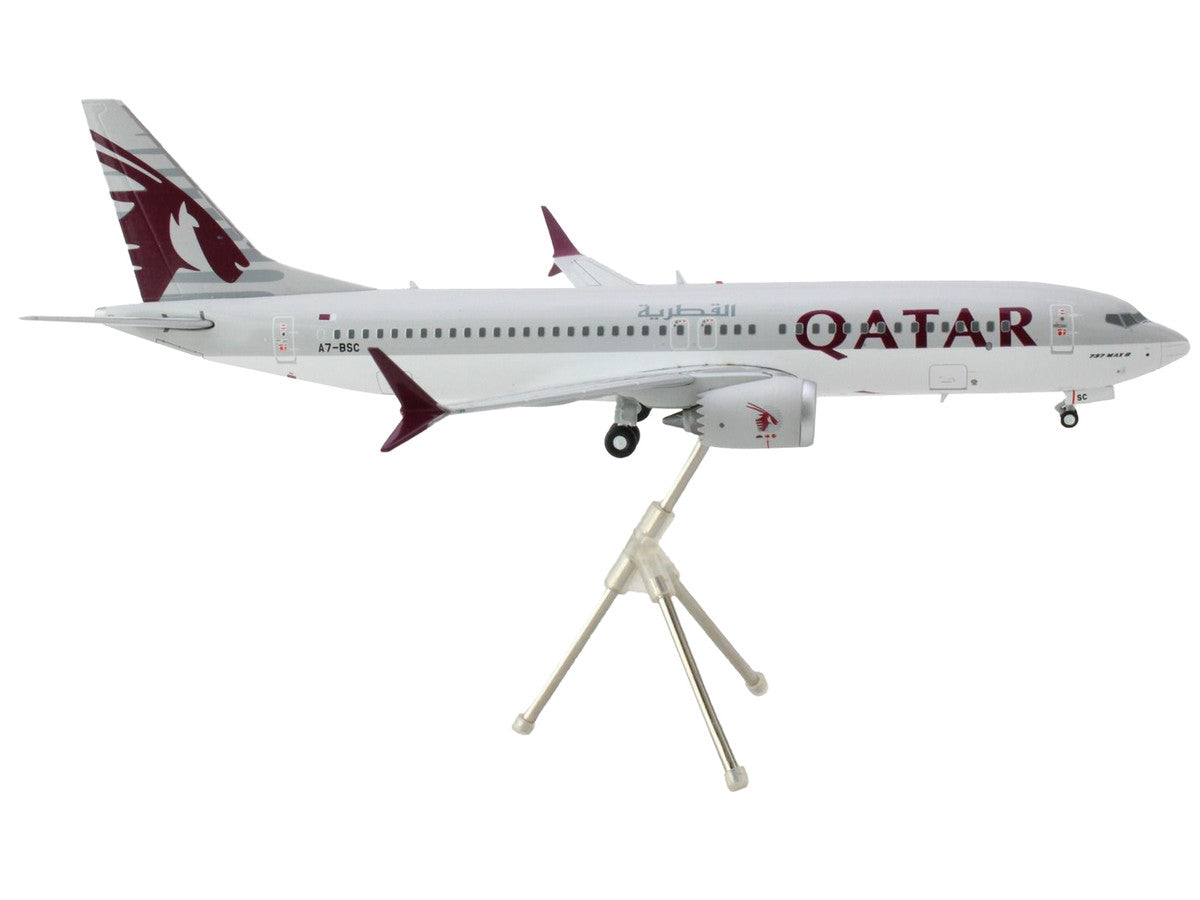 Boeing 737 MAX 8 Commercial Aircraft "Qatar Airways" Gray and White with Tail Graphics "Gemini 200" Series 1/200 Diecast Model Airplane by GeminiJets-1