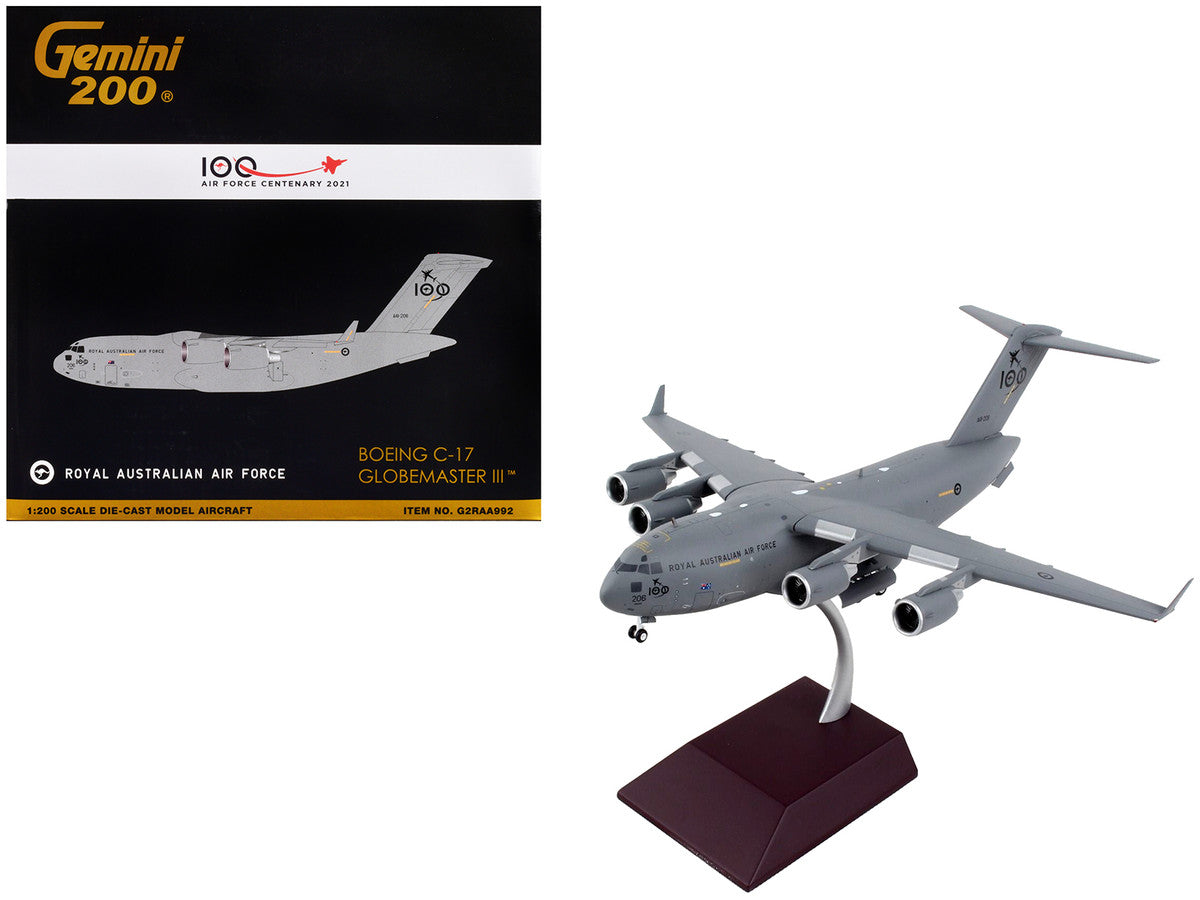 Boeing C-17 Globemaster III Transport Aircraft "Royal Australian Air Force - 100th Anniversary" Gray "Gemini 200" Series 1/200 Diecast Model Airplane by GeminiJets-0