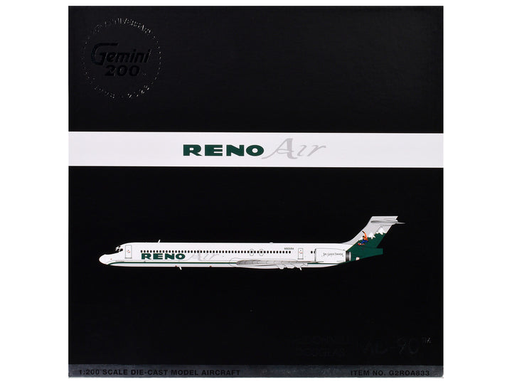 McDonnell Douglas MD-90 Commercial Aircraft "Reno Air" (N905RA) White with Green Tail "Gemini 200" Series 1/200 Diecast Model Airplane by GeminiJets-1