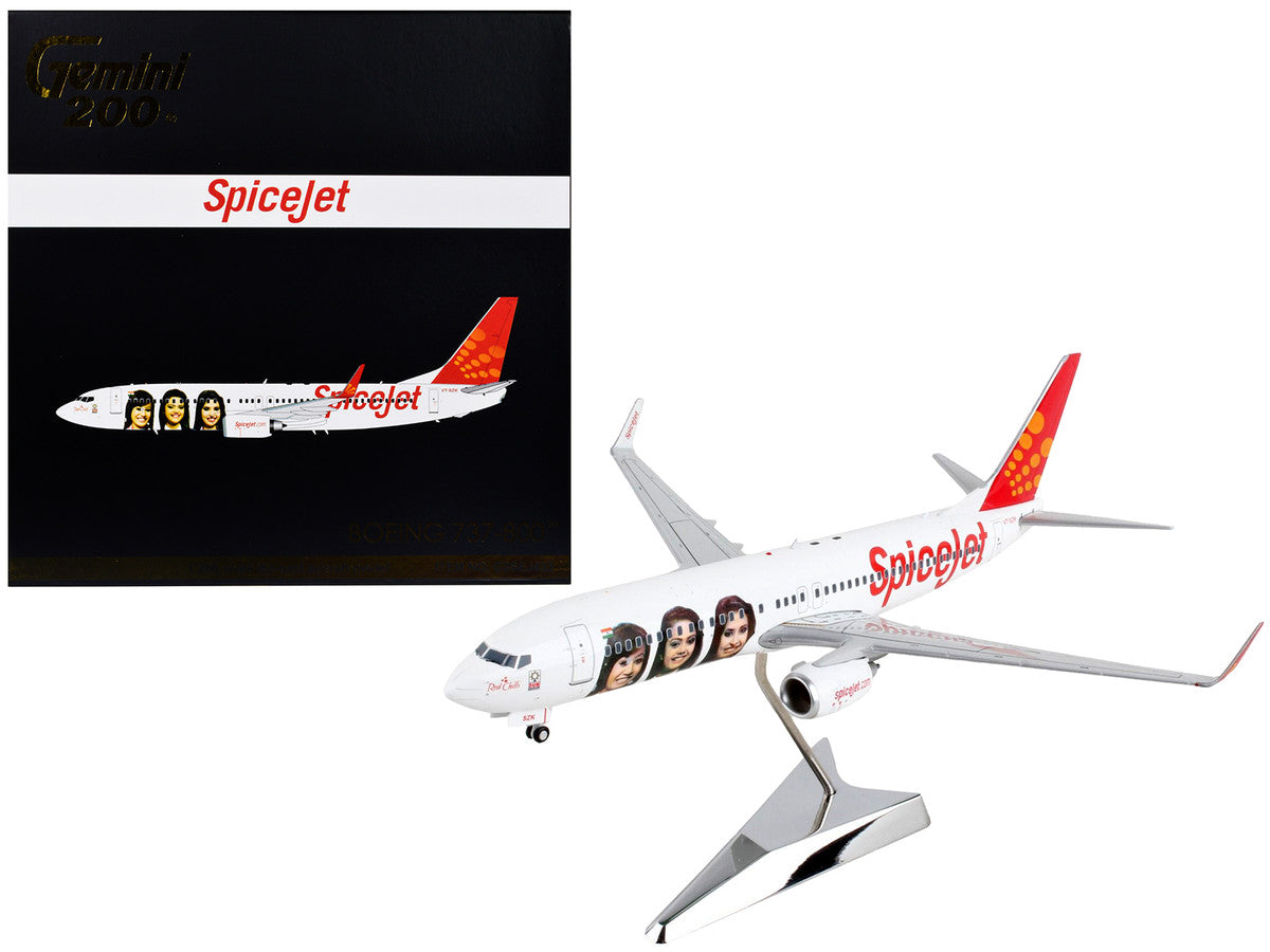 Boeing 737-800 Commercial Aircraft "SpiceJet" White with Red Tail "Gemini 200" Series 1/200 Diecast Model Airplane by GeminiJets-0